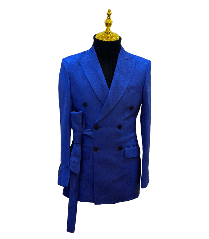 Men's Classic Egyptian Blue Pointed Lapel Double Breasted Wool